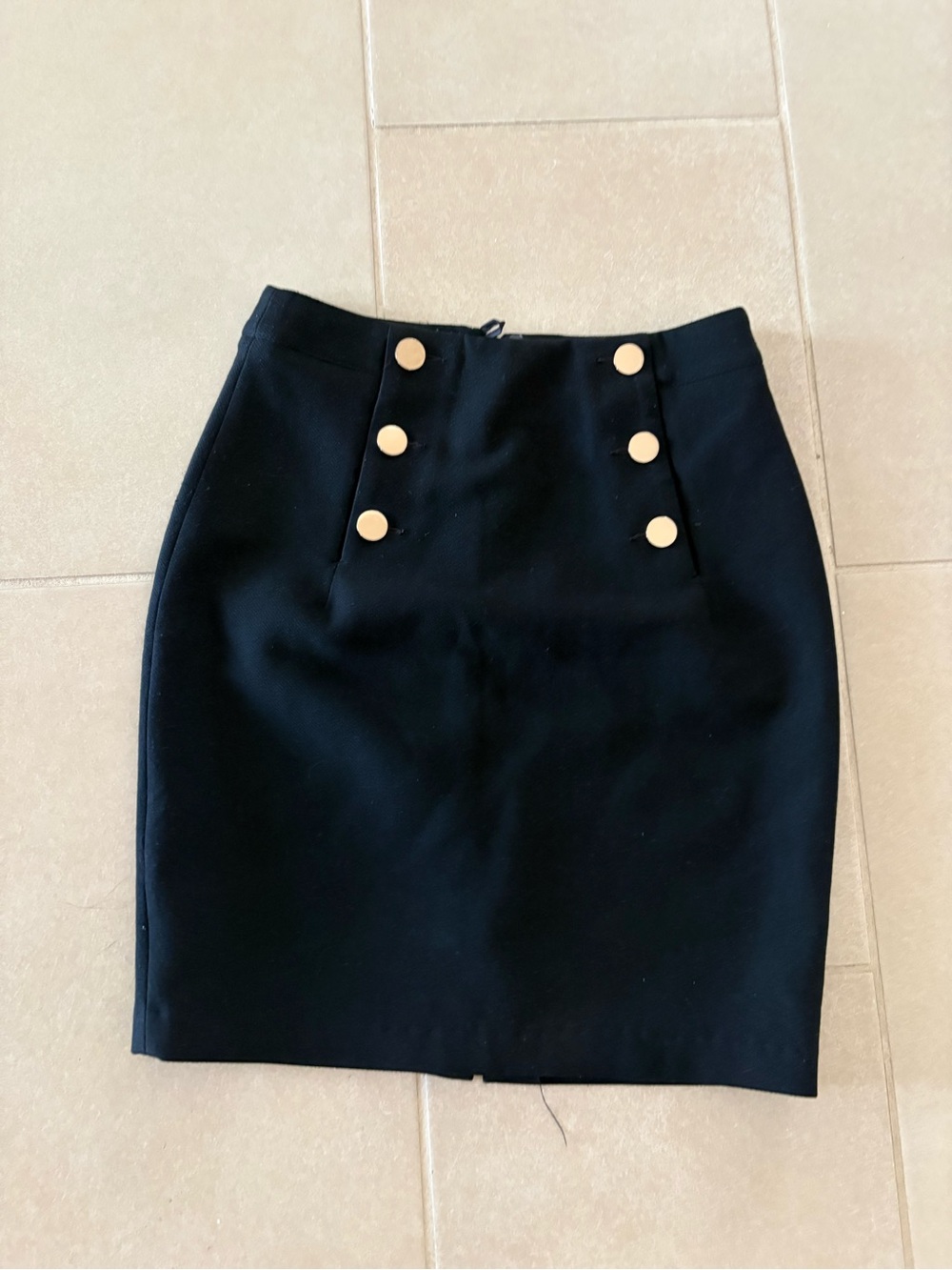 H&M Black Sailor Pencil Skirt High Waisted Gold Buttons Preppy Size 4 academia